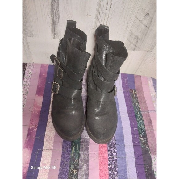 Steve Madden COLONY Leather Black Booties Moto Biker Boots 3 Buckles ~ Size 9 M - Picture 8 of 9